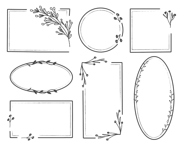 Foto conjunto de borda de moldura floral geométrica com elementos florais de bagas de folhas modelo para cartão de convite de moldura de foto blog de mídia social desenhado à mão