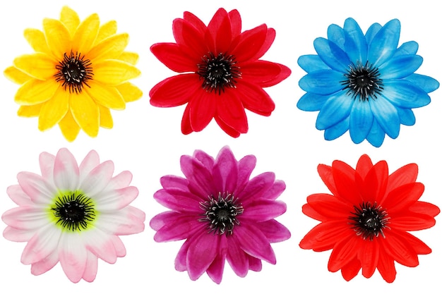 Conjunto de botões de flores artificiais multicoloridos para design em um isolado. Web design, layout, criação de sites.