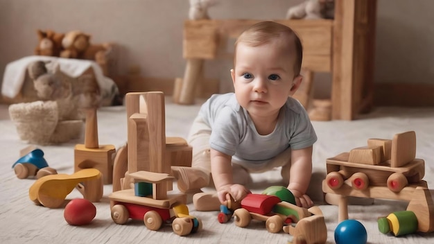 Conjunto de brinquedos de madeira para recém-nascidos