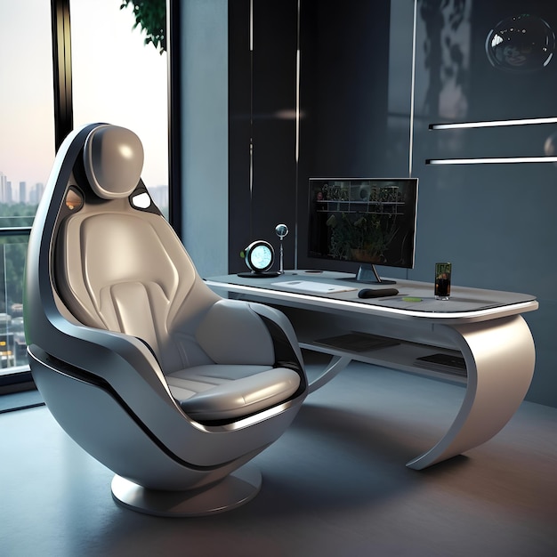 Conjunto de cadeiras de mesa de computador luxuosas e futuristas com recursos avançados de alta qualidade