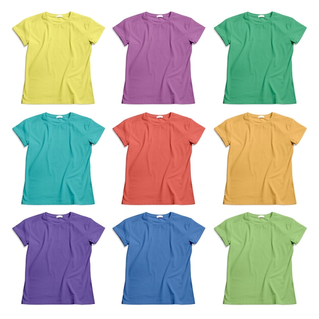 Conjunto de camisetas elegantes na vista superior de fundo branco