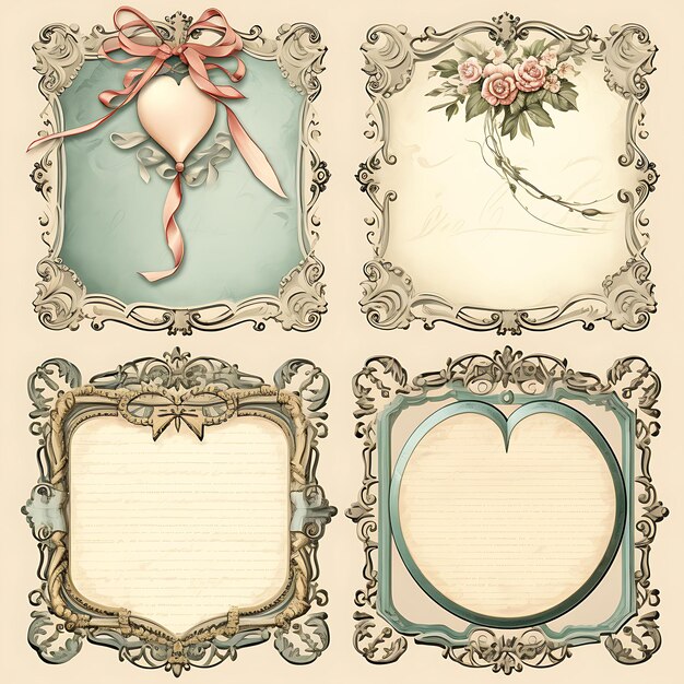 Foto conjunto de cartas de amor da era eduardiana linho papel moldura ornamental flowi 2d clipart moldura de design de ativos