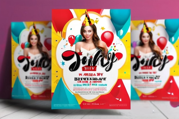 Foto conjunto de cartazes verticais de aniversário com balões coloridos