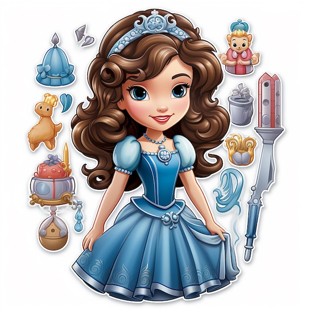 Foto conjunto de cartões adesivos de cartoon princess