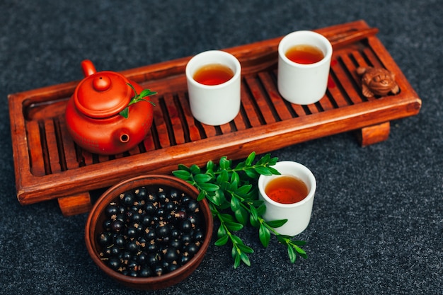 Foto conjunto de cerimônia de chá chinês tradicional