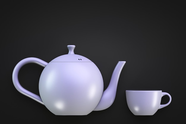 Conjunto de chá em fundo escuro Bule e caneca