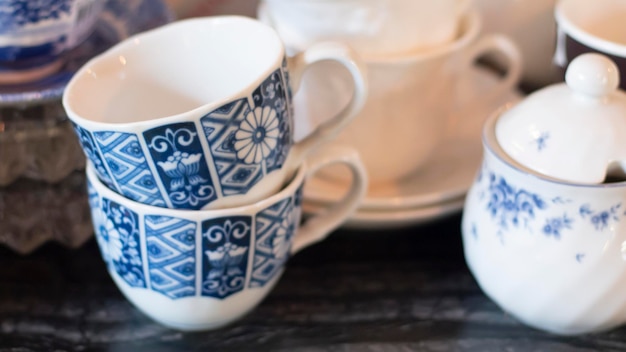 Foto conjunto de chá vintage spode azul italiano britânico europa conjunto de chá azul vintage para casa antigo