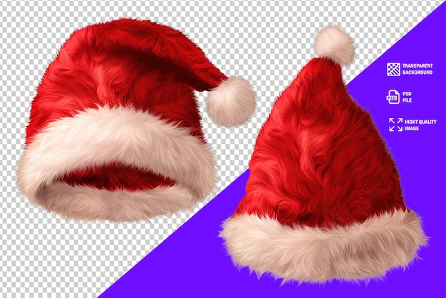 Foto conjunto de chapéus de natal x natal de papai noel com peles vermelhas em fundo transparente