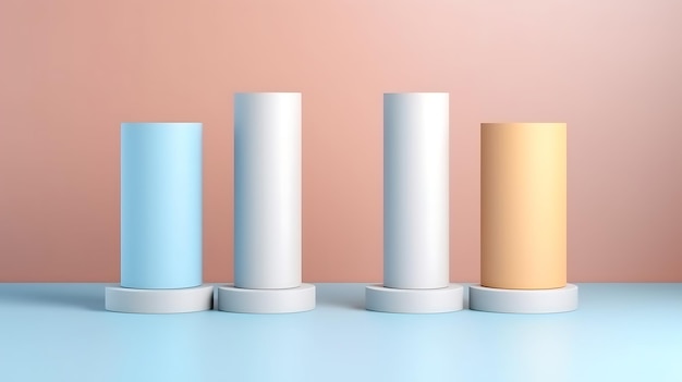 Foto conjunto de cilindros bege azul rosa e branco ai generative