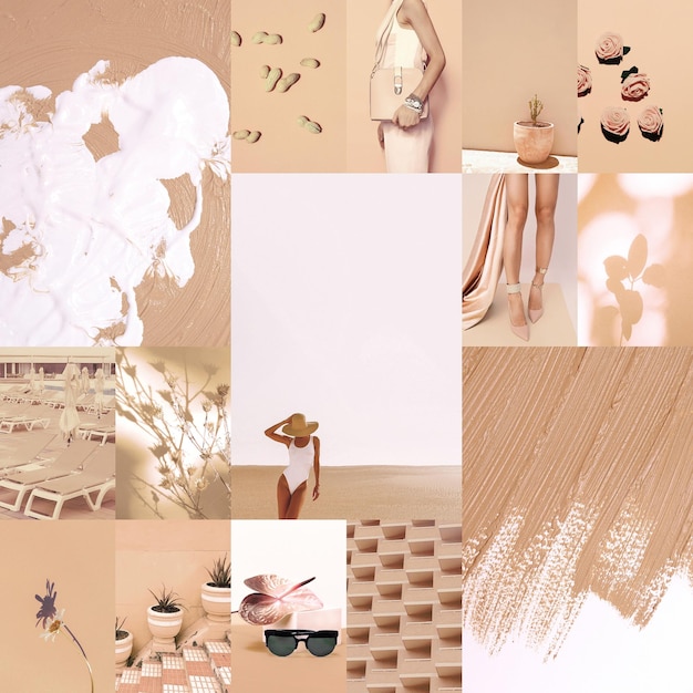 Conjunto de colagens de fotos estéticas de moda Imagens minimalistas de uma cor superior Beige moodboard