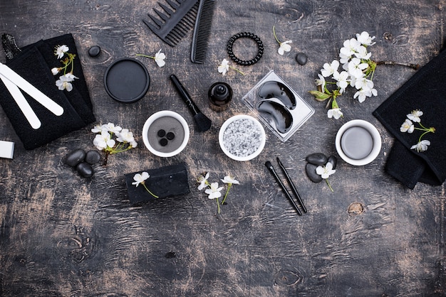 Conjunto de cosméticos de desintoxicação de carvão preto