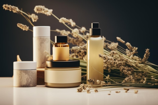 Conjunto de cosméticos naturais com ervas Conceito de cosméticos naturais