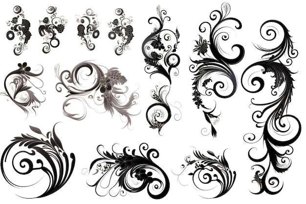 Foto conjunto de decorações de página de elementos de design de formas caligráficas de filigrana