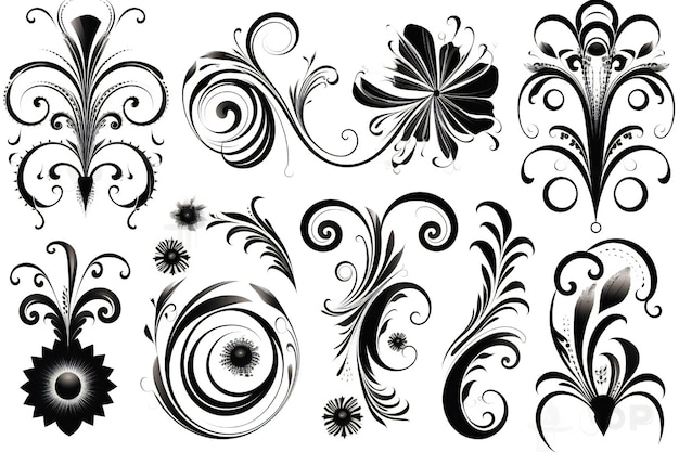 Foto conjunto de decorações de página de elementos de design de formas caligráficas de filigrana