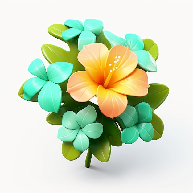 Conjunto de desenho animado 3d de flores tropicais com estilo luminoso
