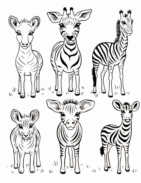 Foto conjunto de desenho animado zebra elefante burro zebra lebre e girafa