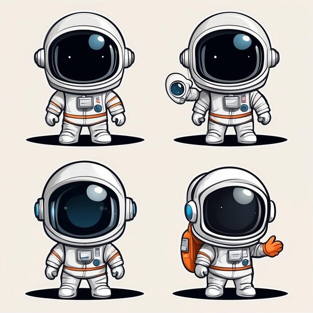 Foto conjunto de desenhos animados de astronautas.