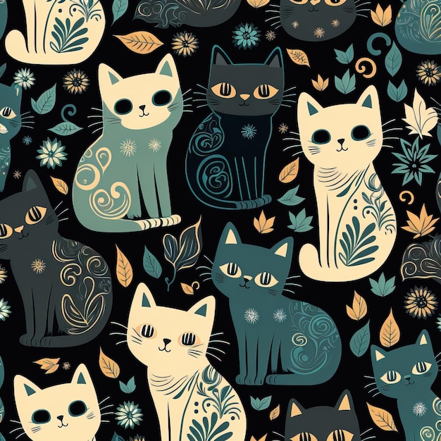 conjunto de desenhos animados engraçados ilustração de gatos fofinhos IA generativa