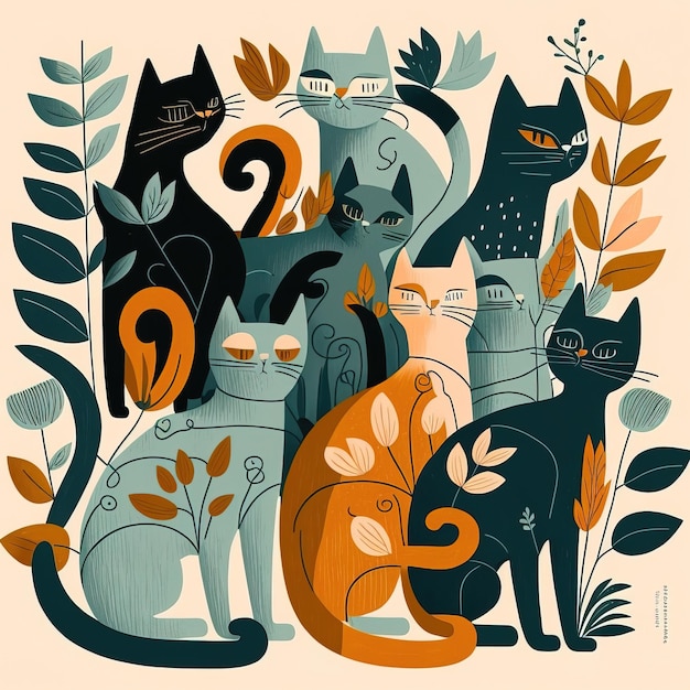 conjunto de desenhos animados engraçados ilustração de gatos fofinhos IA generativa