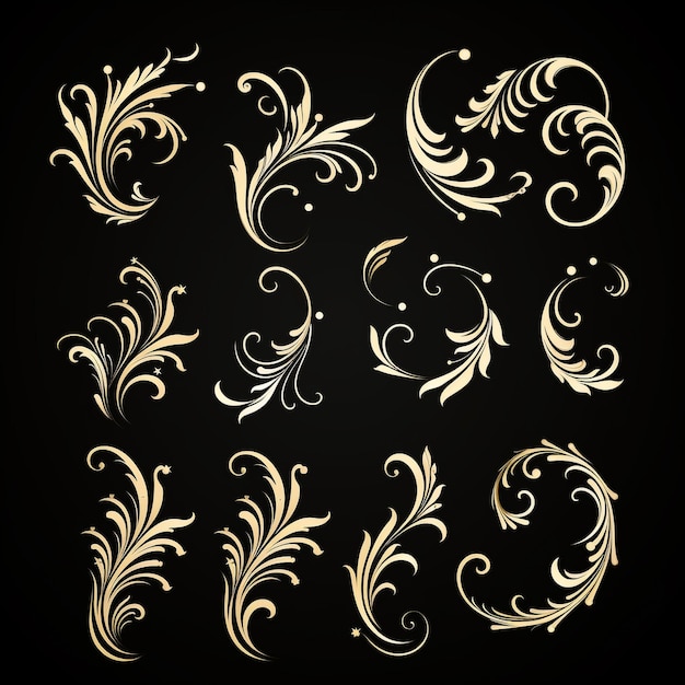 conjunto de desenhos caligráficos