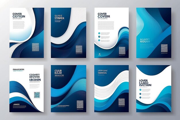 Foto conjunto de design de capa moderno padrão de linha abstrata azul-branca vetor de faixas onduladas criativas