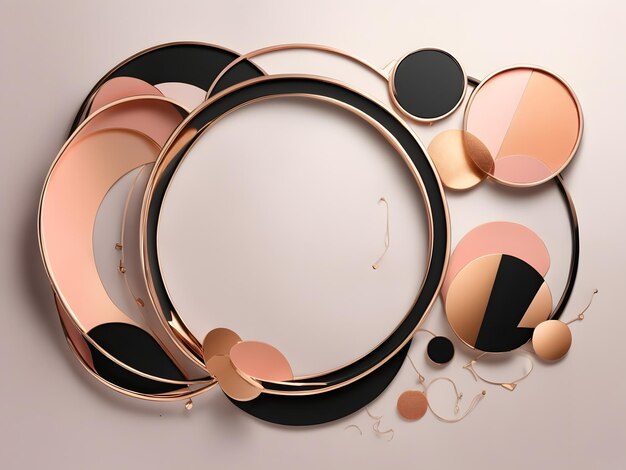 Foto conjunto de design de moldura preta ouro rosa ouro cenário abstrato círculo 3d para produtos cosméticos