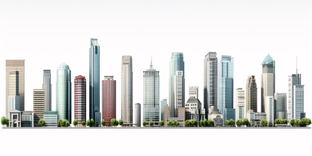 Foto conjunto de diferentes edifícios de arranha-céus isolados em ilustração 3d branca