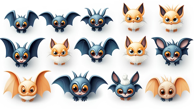 conjunto de diferentes morcegos de halloween em fundo branco