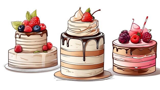 Conjunto de diferentes tipos de tortas ilustração em estilo de desenho animado