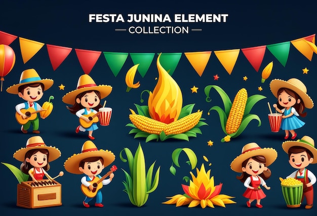 Foto conjunto de elementos de festa junina