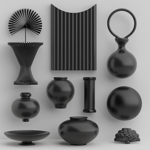Foto conjunto de elementos de maquete preta em renderização 3d