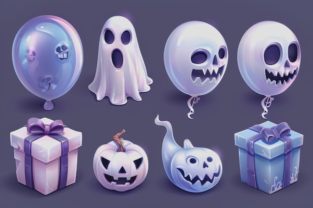 Conjunto de elementos decorativos de Halloween para design Objetos 3D realistas em estilo de desenho animado