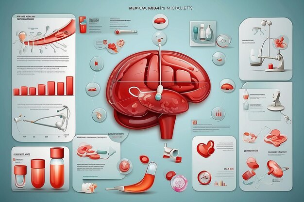 Foto conjunto de elementos infográficos 3d brilhantes de objetos médicos para a saúde