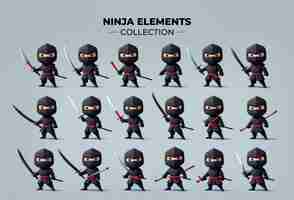 Foto conjunto de elementos ninja