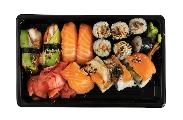 Conjunto de embalagem de plástico com sushi para entrega de comida