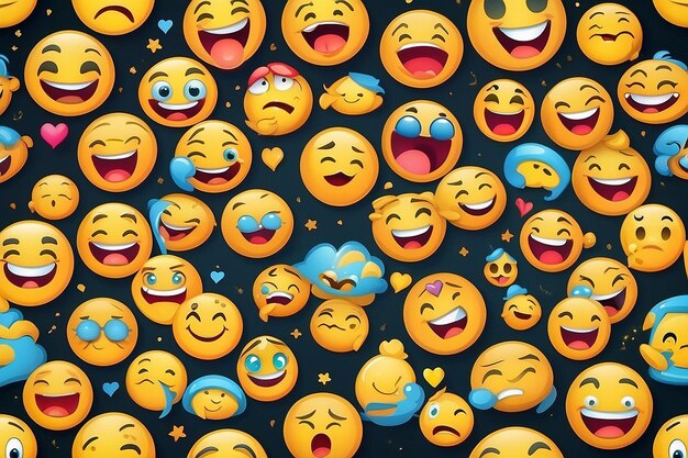 Conjunto de emoticons emoji com humor triste e feliz