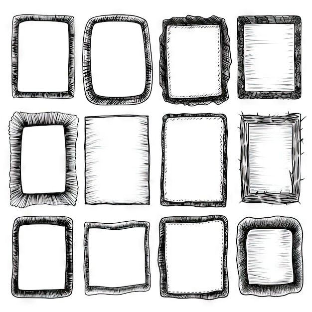 Foto conjunto de esboços manuscritos de lápis preto doodle rectângulo texturas ilustração de quadros de cribble desenhados à mão isolados em fundo branco ilustração generativa de ia