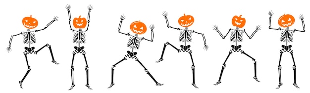 Conjunto de esqueletos de Halloween em um fundo branco fechado