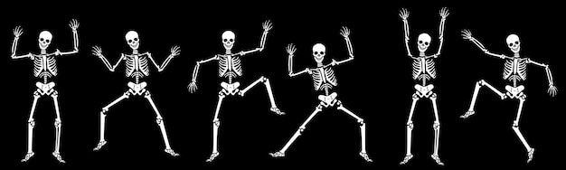 Conjunto de esqueletos de Halloween em um fundo preto fechado