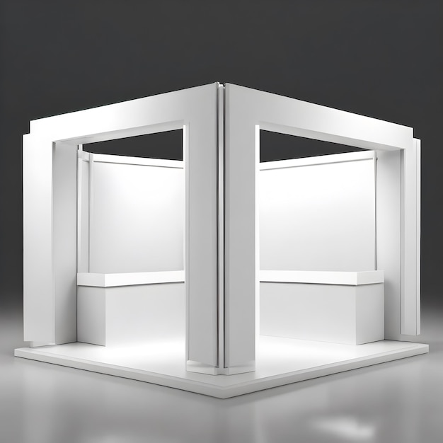 Foto conjunto de estande de exposição comercial realista ou quiosque de exposição em branco branco ou estande corporativo