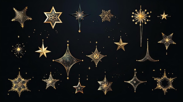 Conjunto de estrelas vetoriais com uma variedade de estrelas, cada uma com detalhes exclusivos