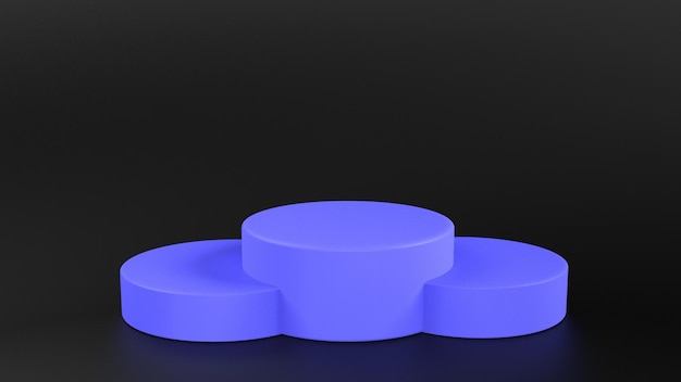 conjunto de exibição de produto de pódio roxo azul com renderização 3d mínima de fundo de forma azul