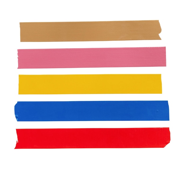 Conjunto de fita adesiva multicolor de vinil ou tecido em listras isoladas em fundo branco