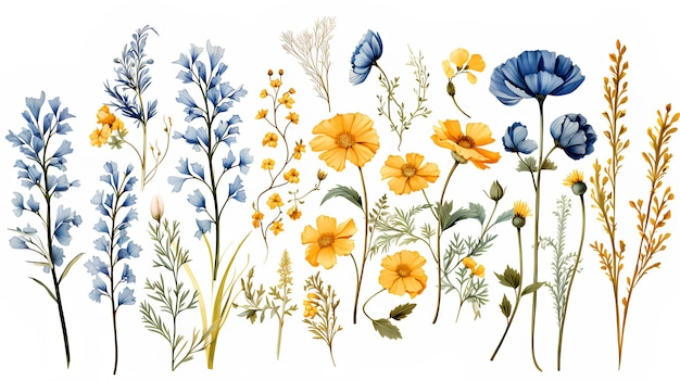 conjunto de flores aquareladas elementos florais aquarelados