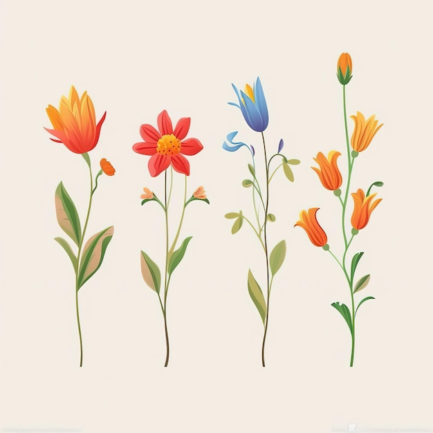 conjunto de flores de ilustração plana