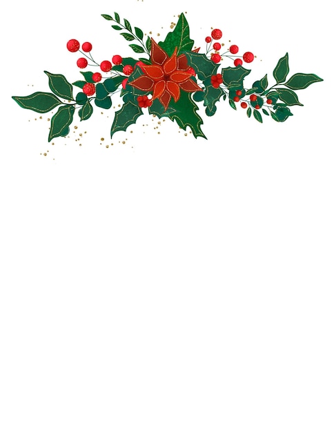 conjunto de flores de natal, em cores clássicas de natal vermelho e verde em estilo retrô
