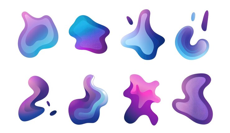 Foto conjunto de formas fluidas vetoriais com um gradiente roxo e azul em um fundo branco design simples de ícone plano no estilo de ilustração vetorial sem sombras sem gradientes