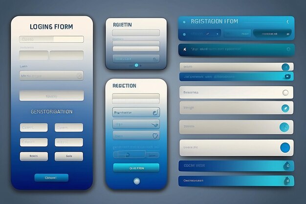 Conjunto de formulários de inscrição e de inscrição Gradiente azul-acinzentado Página dos formulários de registo e de login para dispositivos móveis