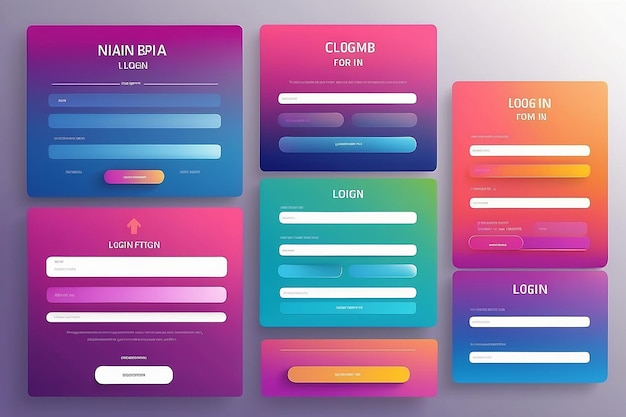 Conjunto de formulários de inscrição e de inscrição Gradiente colorido Página de formularios de registro e de login