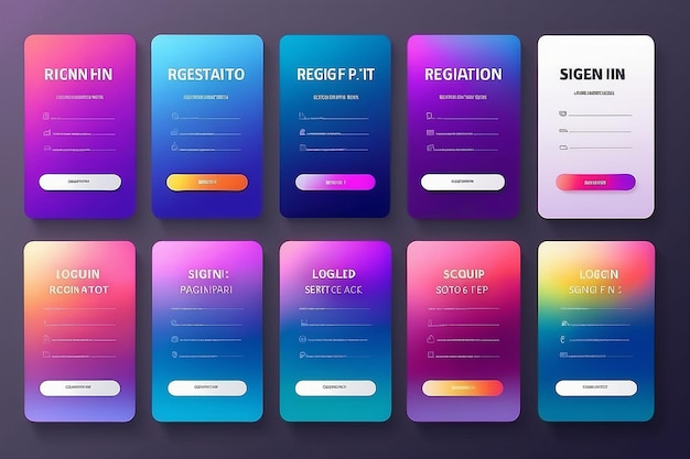 Conjunto de formulários de inscrição e de inscrição Gradiente colorido Página de formularios de registro e de login